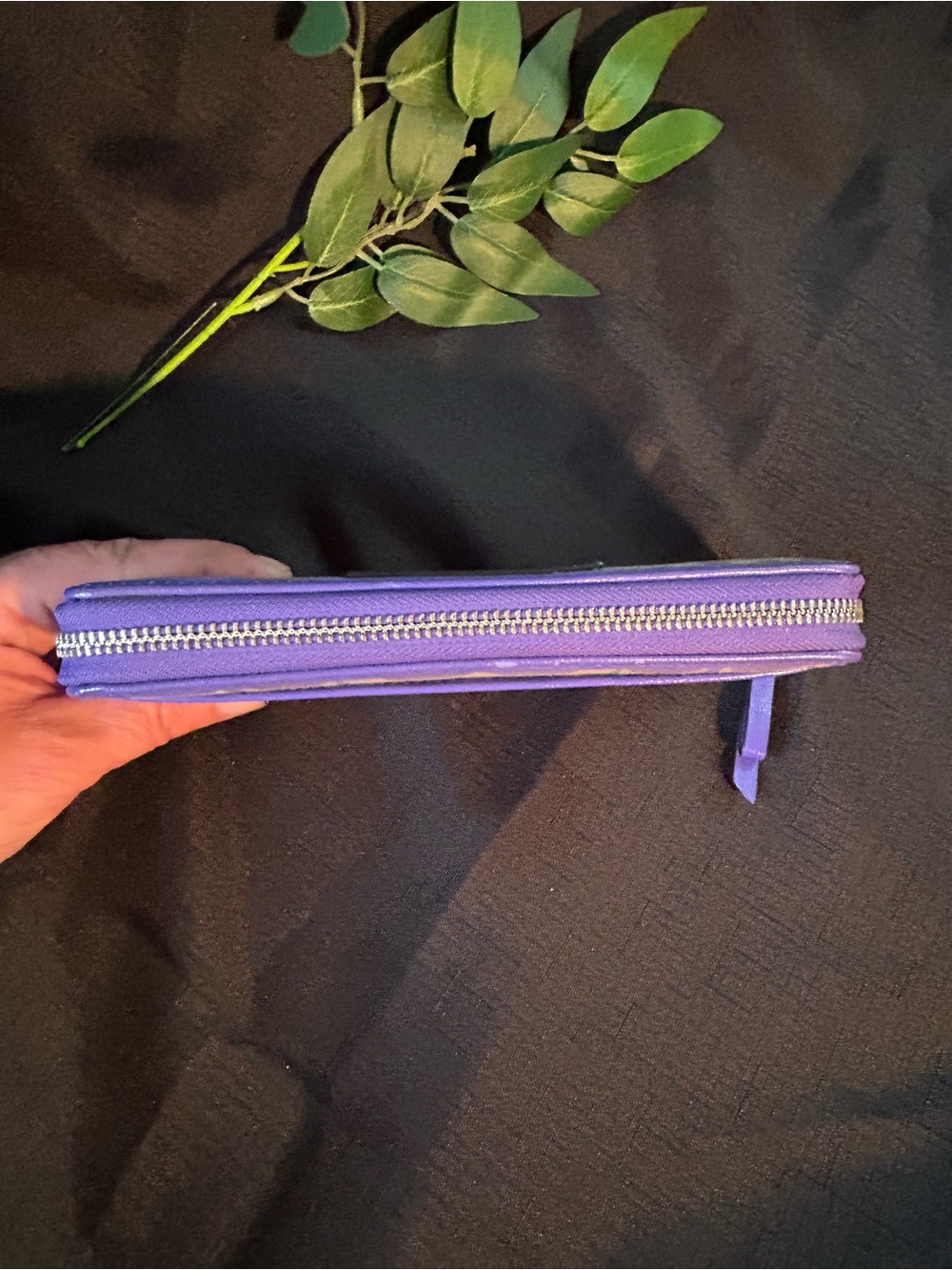 Coach Beige Signature Zip Wallet with Purple Trim - Picture 5 of 15